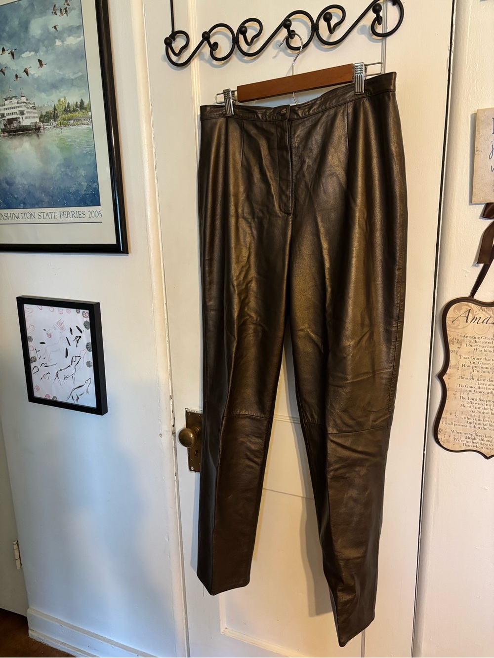 Brown metallic leather pants lined Women’s 14